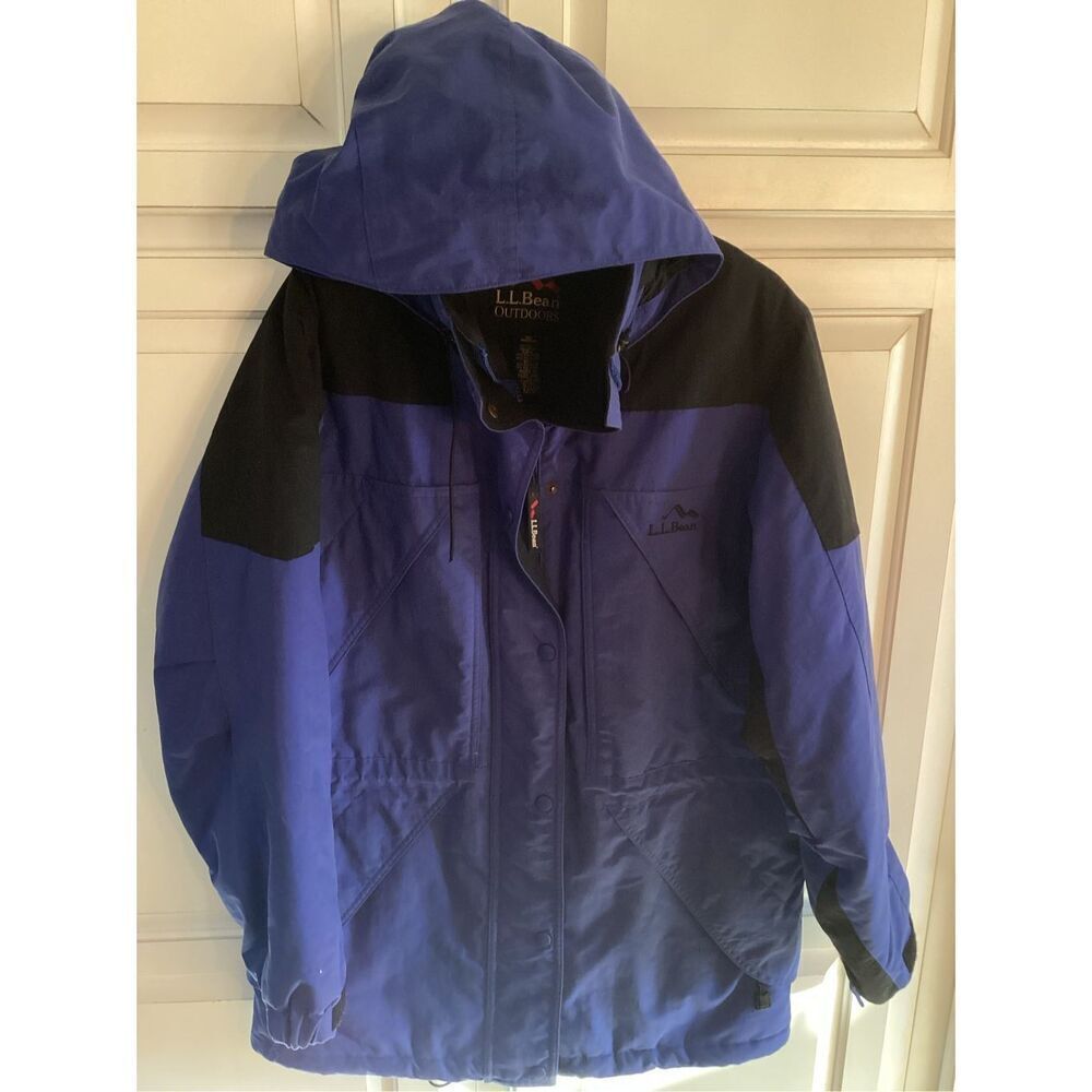 L.L. Bean Parka Jacket Sz M Hooded Blue Black Thinsulate